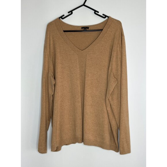 Talbots Cotton Modal Blend Camel Tan V-Neck Long Sleeve‎ Tunic Top Size 2X - Picture 1 of 7
